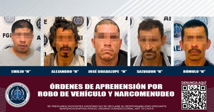FGE captura a cinco sujetos requeridos judicialmente por su relación con el delito de narcomenudeo y robo de vehículo. lasnoticias.info