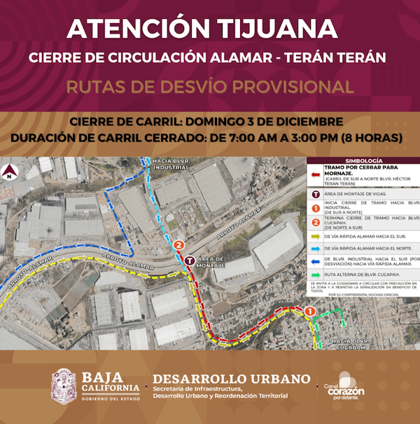 REITERA SIDURT SOBRE NUEVO CIERRE DE CIRCULACIÓN EN NODO ALAMAR-TERÁN TERÁN EL PRÓXIMO DOMINGO 3 DE DICIEMBRE. lasnoticias.info