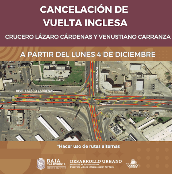 INFORMA SIDURT CANCELACIÓN DE VUELTA INGLESA EN EL CRUCERO LÁZARO CÁRDENAS Y VENUSTIANO CARRANZA A PARTIR DEL LUNES 4 DE DICIEMBRE. lasnoticias.info