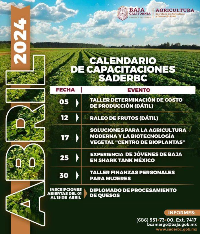 PRESENTA SADERBC CAPACITACIONES PARA EL SECTOR AGROPECUARIO A REALIZARSE DURANTE ABRIL. lasnoticias.info