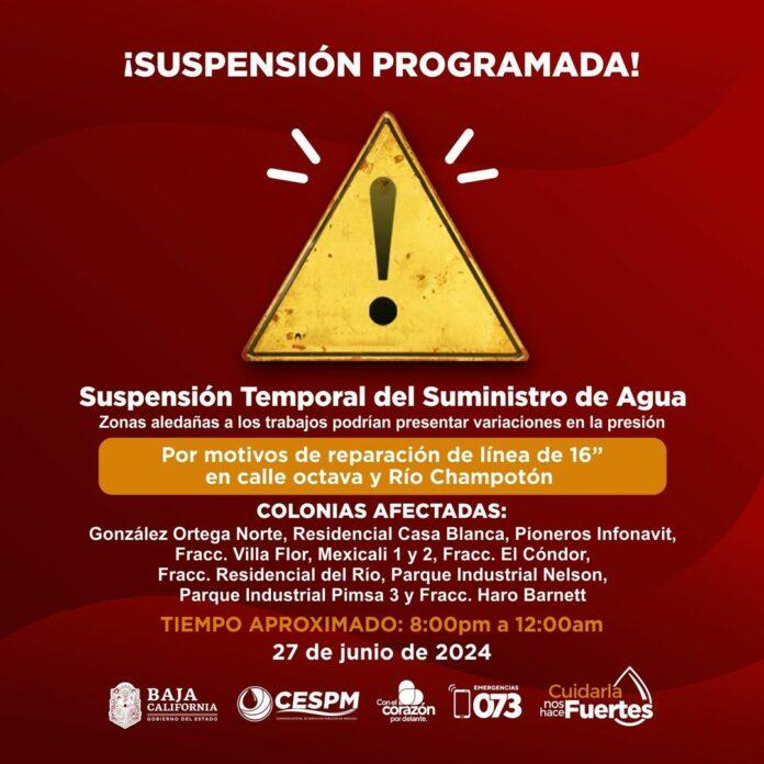 SUSPENSIÓN PROGRAMADA DEL SUMINISTRO DE AGUA EN GONZÁLEZ ORTEGA Y COLONIAS ALEDAÑAS POR REPARACIÓN DE LÍNEA DE AGUA POTABLE. lasnoticias.info