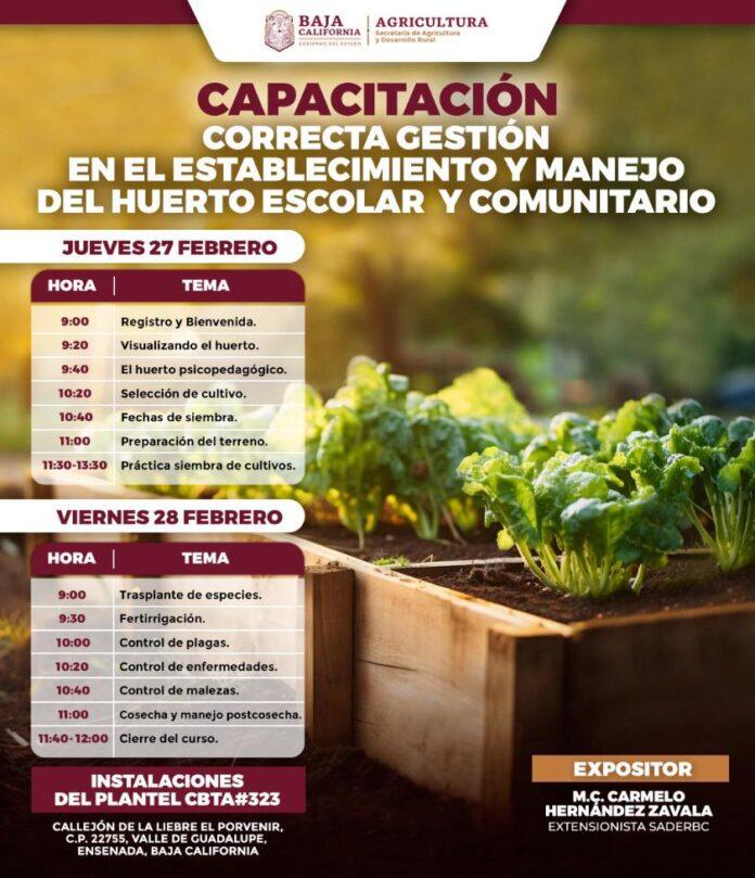 INVITA SADERBC A CAPACITACIÓN SOBRE CÓMO GESTIONAR EL ESTABLECIMIENTO Y MANEJO DE HUERTOS DE TRASPATIO. lasnoticias.info