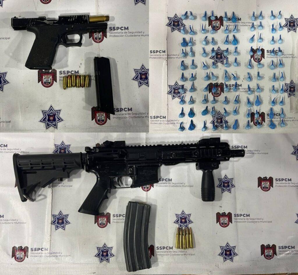 Asegura Policía Municipal a cuatro personas con armas y droga como resultado del reforzamiento de la vigilancia en zonas prioritarias
