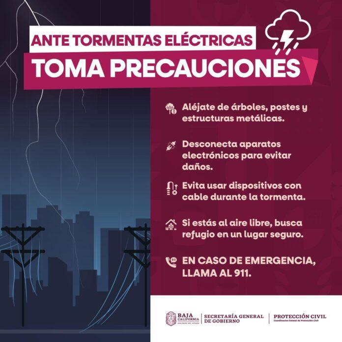 ADVIERTE PROTECCIÓN CIVIL ESTATAL POR TORMENTAS ELÉCTRICAS DURANTE LA SEMANA EN BAJA CALIFORNIA