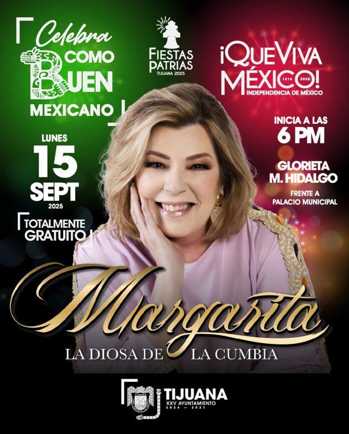 Anuncia Gobierno Municipal concierto para celebrar el Grito de Independencia con Margarita ‘La Diosa de la Cumbia’