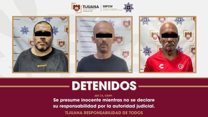 Detiene Policía Municipal de Tijuana a tres hombres por portación de arma de fuego en distintos hechos