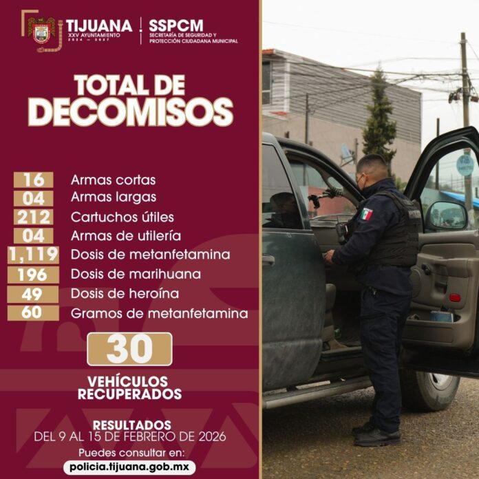 Operativos coordinados permiten el aseguramiento de armas, drogas y recuperación de vehículos en Tijuana