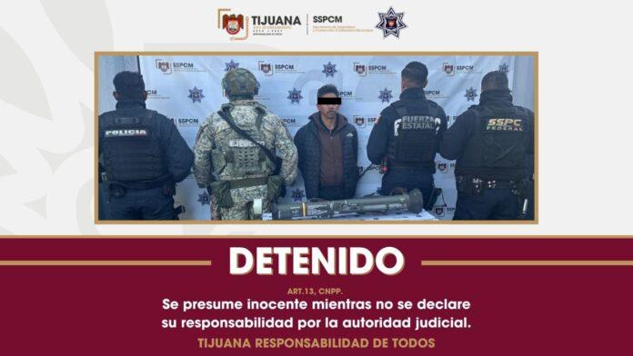 Detiene Policía Municipal de Tijuana a objetivo prioritario en posesión de lanza cohete en Sánchez Taboada