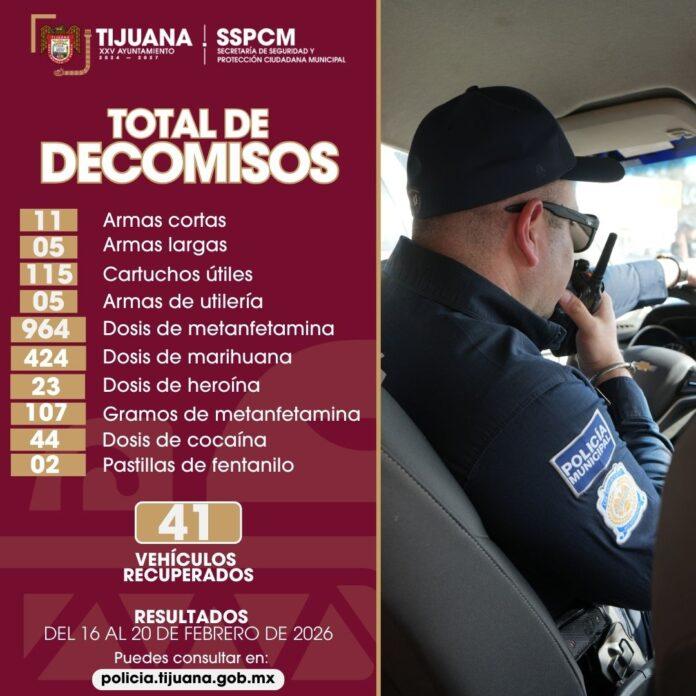 Decomisa Policía Municipal 16 armas de fuego y diversas sustancias prohibidas mediante acciones preventivas y de reacción inmediata