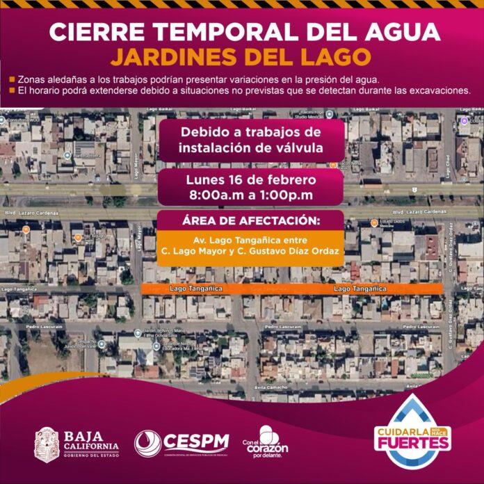 REALIZARÁ CESPM CIERRE TEMPORAL DE AGUA EN JARDINES DEL LAGO POR INSTALACIÓN DE VÁLVULA.lasnoticias.info