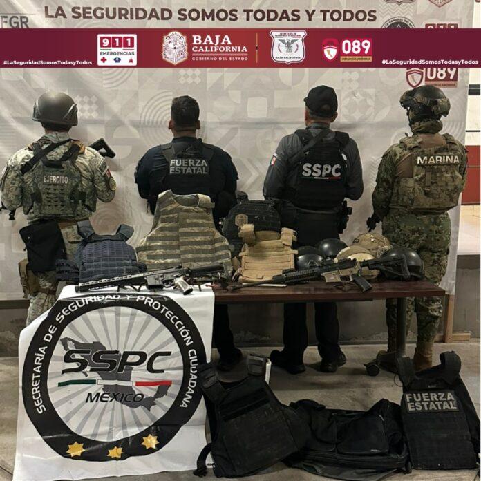 ASEGURAN FUERZAS DE SEGURIDAD EN BC ARMAS, EQUIPO TÁCTICO Y VEHÍCULO CON REPORTE DE ROBO EN TIJUANA.lasnoticias.info
