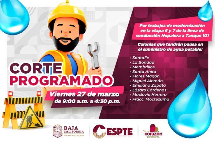 INFORMA COMISIÓN ESTATAL DE SERVICIOS PÚBLICOS DE TECATE CORTE PROGRAMADO POR TRABAJOS DE MODERNIZACIÓN EN TANQUE 101.lasnoticias.info
