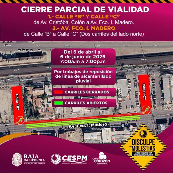 ANUNCIA CESPM CIERRES VIALES POR OBRAS DE INFRAESTRUCTURA HIDRÁULICA EN MEXICALI.lasnoticias.info