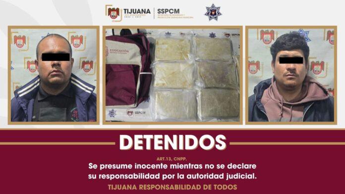 Detiene Policía Municipal de Tijuana, en coordinación con SEDENA, a dos personas con más de 7 kilos de presunta cocaína en Zona Norte