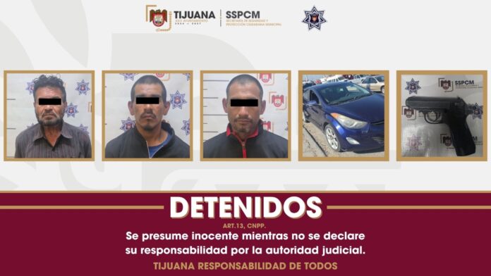 Captura SSPCM a tres hombres tras atender reporte de tentativa de robo; aseguró vehículo con reporte de robo y un arma de fuego